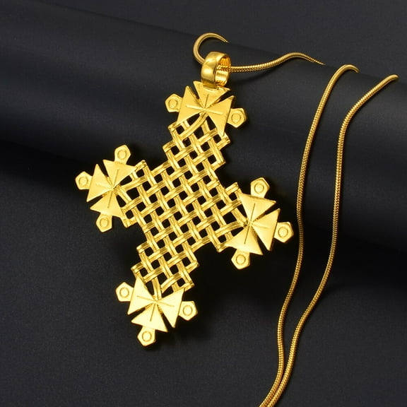 Ethiopian Traditional Ethnic 14K Gold Cross Jewelry Pendant Necklaces Eritrea African Afar Israel Saudi Arabia Ornaments