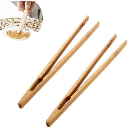 TORUBIA pince à thé en bois de bambou toast alimentaire bacon pince à sucre  pince à salade ustensile de cuisine nouvel outil de cuisine (clip droit) 2  pièces