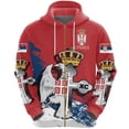 thumbnail image 4 of Sudadera con cremallera y estampado 3D de la bandera de Serbia para hombre, sudadera con estampado del emblema nacional de Serbia, sudaderas casuales de moda para la calle, sudaderas con capucha, 4 of 5