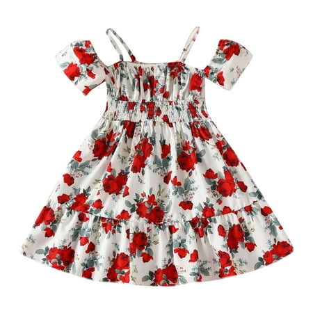 

Girls Dress Swing Leisure Floral Printed Short Sleeve Suspender Baby Girl Spring Summer Dresses Gifts To Child