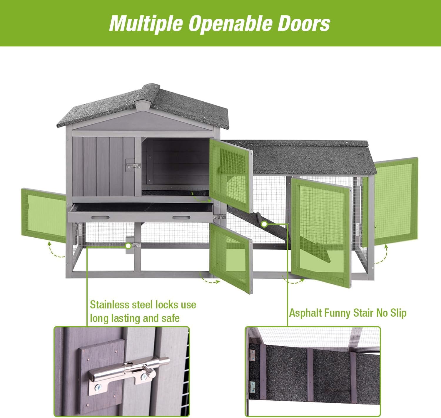 MEDEHOO Rabbit Hutch Outdoor No Leak Plastic Tray Bunny Cage Indoor with Large Run Space Extensible Chicken Coop