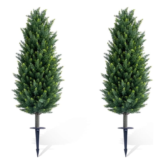 Artificial Topiary Ball Tree with Metal Ground Spike Set of 2/4, Fake Artificial Topiary Cedar Tree for Garden Patio Indoor and Outdoor Decor,Easy to Install,43.3 Inch