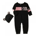 thumbnail image 1 of Baby Girls Boys Stitching Leopard Print Matching Jumpsuit Hat Suits Clothes,0-12 Months, 1 of 7