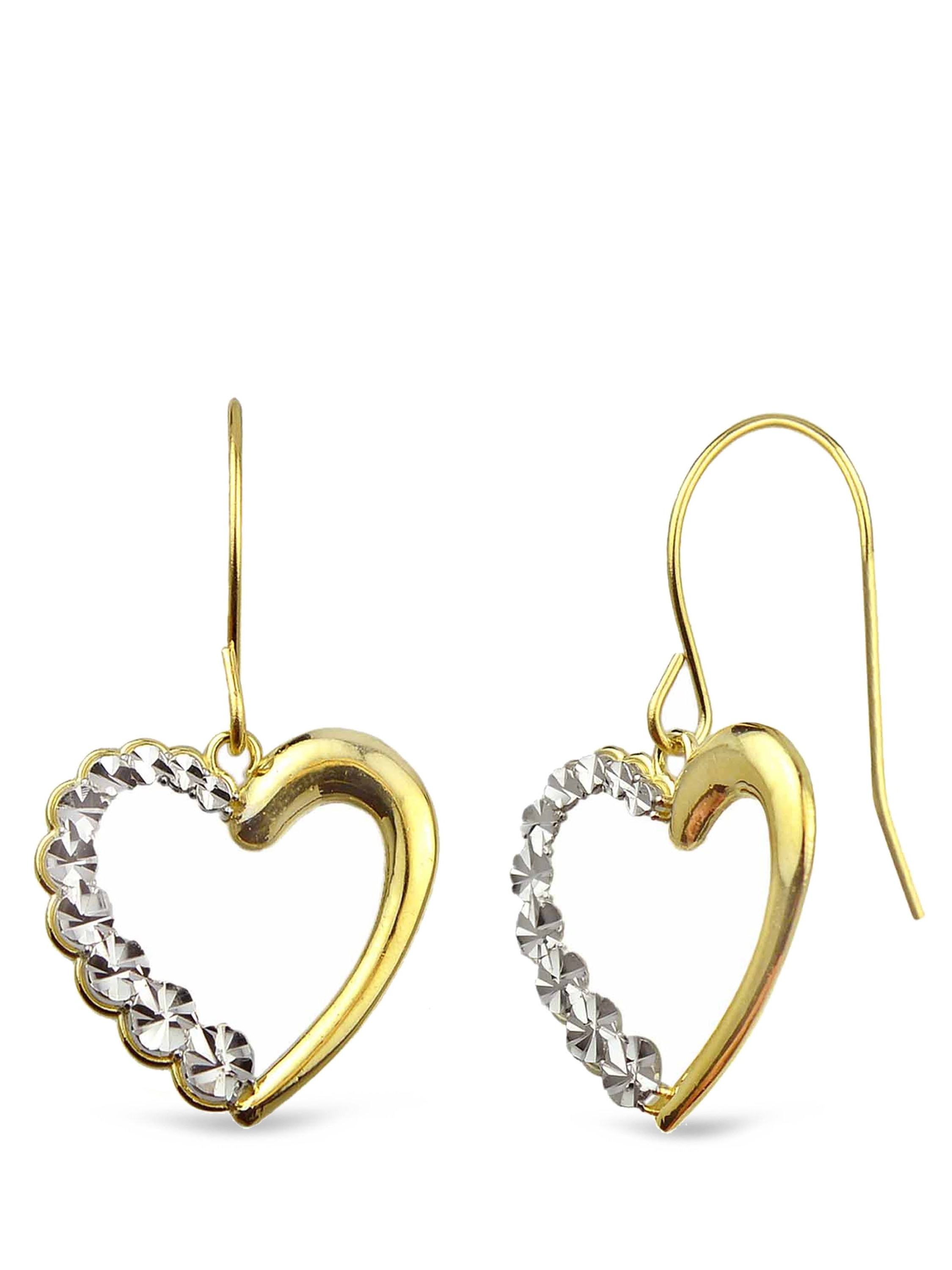 Handcrafted 10kt Yellow Gold Diamond-Cut Heart Dangle Earrings - image 2 of 3