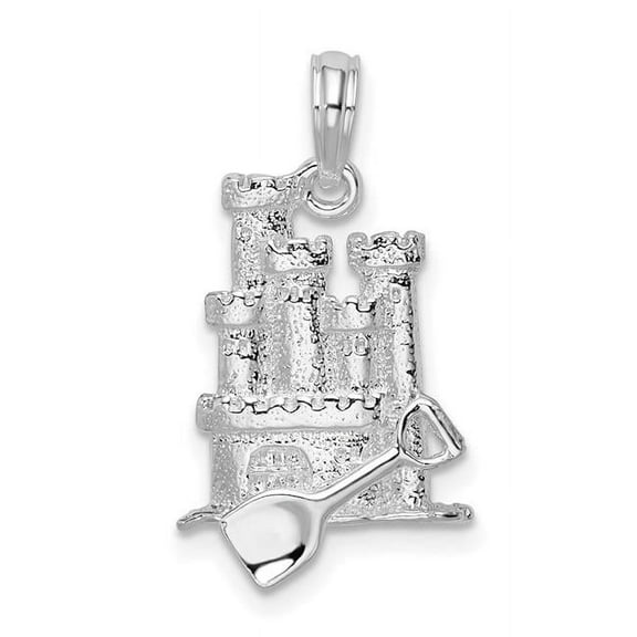Finest Gold Sterling Silver Polished 3D Sandcastle & Shovel Pendant