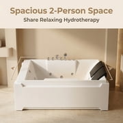 73 x 48 Whirlpool Bathtub for 2-Person with 8 Hydro Massage Jets & Chromatherapy LED Lights, 1HP UL Certified Pump, 3-Sided Apron Acrylic Soaking Tub, Left Drain, 110 Gallons, White