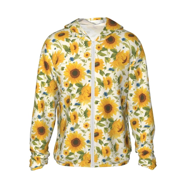 Vsdgher Beautiful Countryside Sunflower Print Adult Hoodie Shirts Rash Guard for Men Women,Long Sleeve Sun Protection Fishing Shirts for Athletic Running Swim-Small