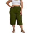 thumbnail image 2 of Axiiglly Plus Size Capris for Women Smocked Waist Relaxed Fit Stretch Pull On Capri Pants with Pockets 2026, L-5XL, 2 of 8