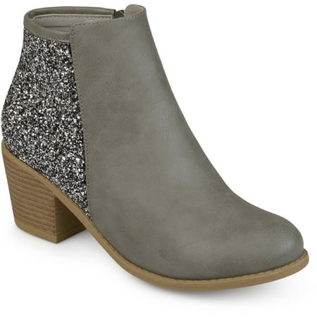 stacked heel leather booties
