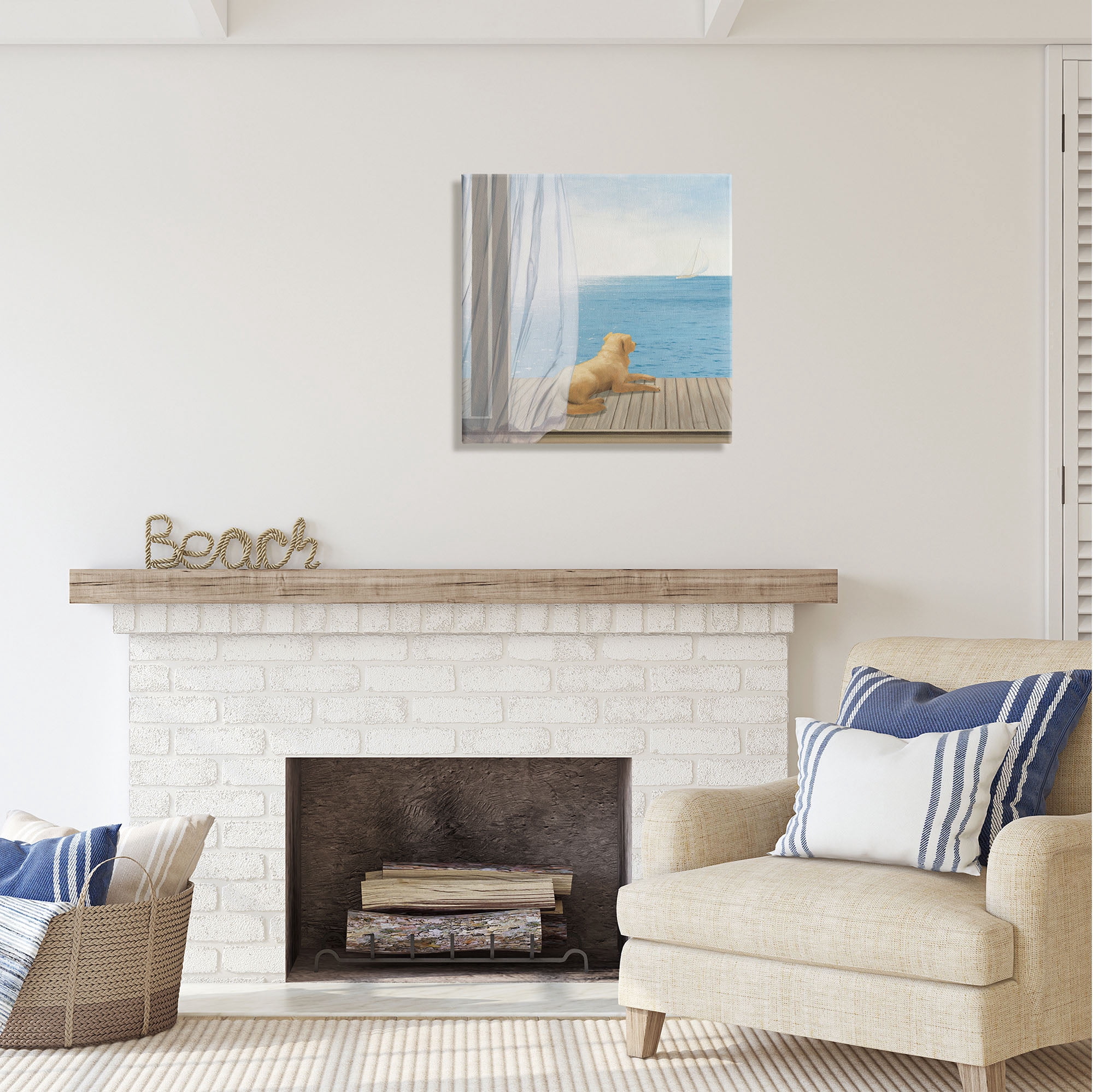 Stupell Industries Dog in Coastal Window Animals & Insects Painting Gallery Wrapped Canvas Print Wall Art, 24 x 24