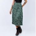 thumbnail image 2 of Babysbule Clearance Women Skirts Womens Fashion Leopard Print Zipper High Waist Casual Satin Mid Calf Skirt, 2 of 8