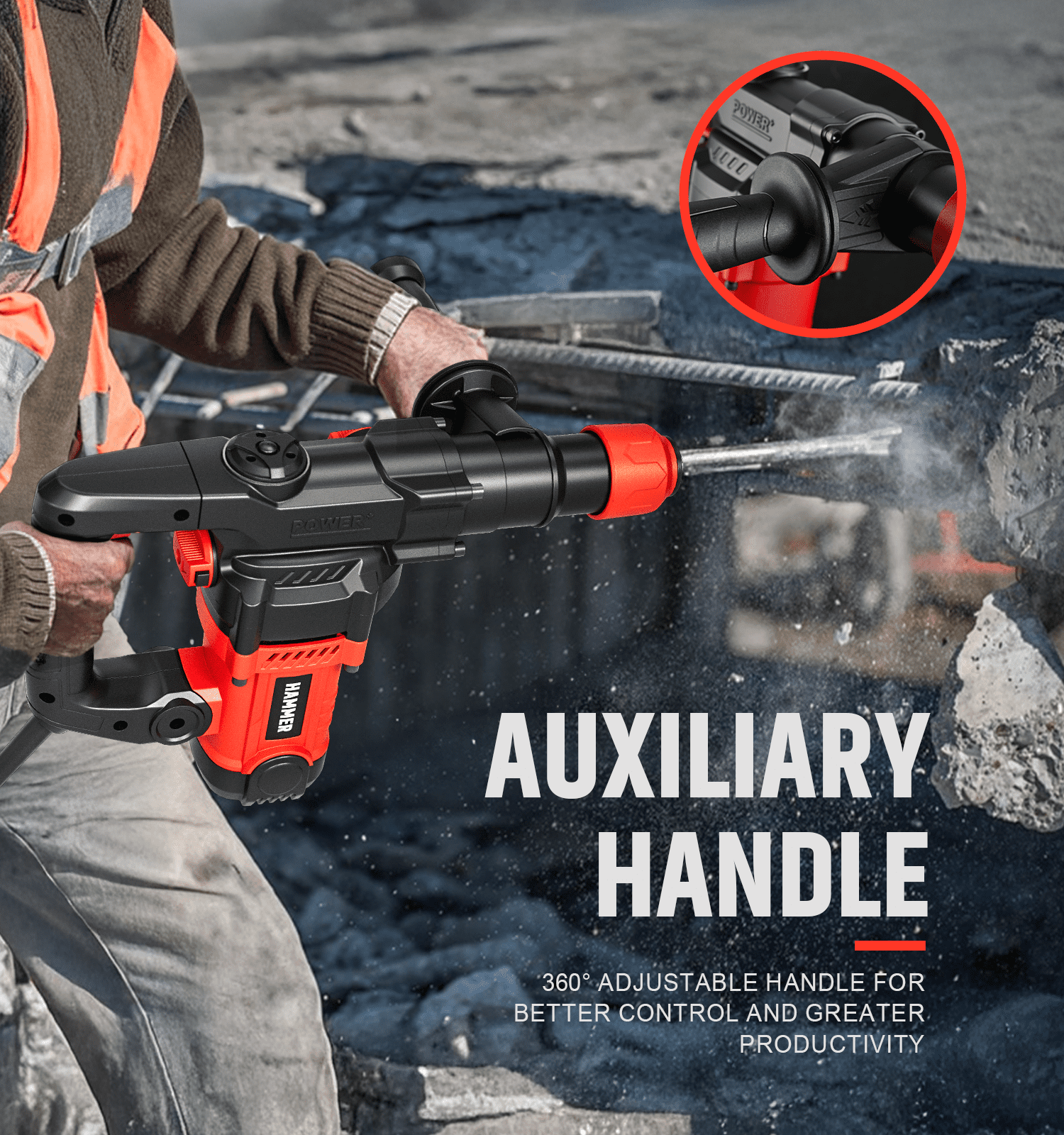 Hammer Drill, 1500 mA, Corded Electric Rotary Hammer, Dual-Mode Multi-force Adjustment, Must-have For Home Decoration And Construction Project