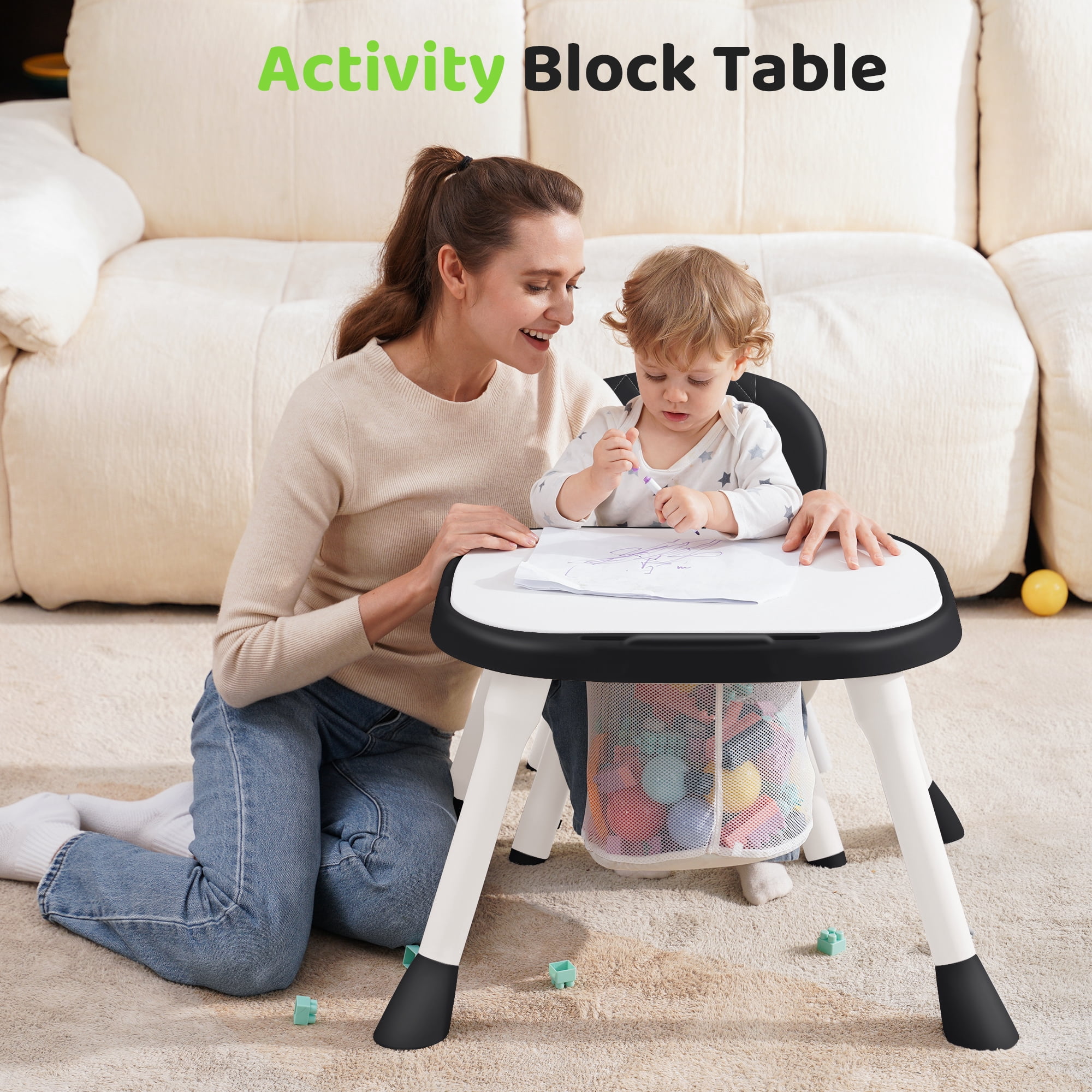 Babyeap 8-in-1 Baby High Chair, Feeding Chair, Table & Chair Set, Convertible Design for Babies & Toddlers,Black