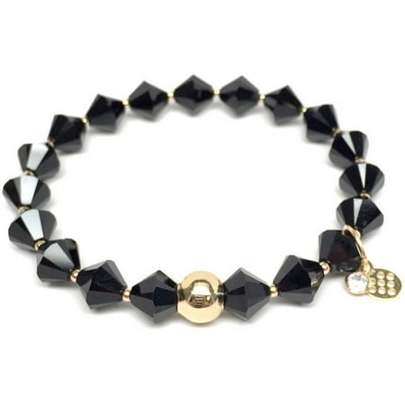 Julieta Jewelry Black Swarovski Crystal Rachel 14kt Gold over Sterling Silver Stretch Bracelet