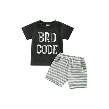 

Suanret Summer Causal Baby Boys Clothes 2pcs Letter Printed Short Sleeve T Shirts+Striped Shorts Sets Light Gray 2-3 Years