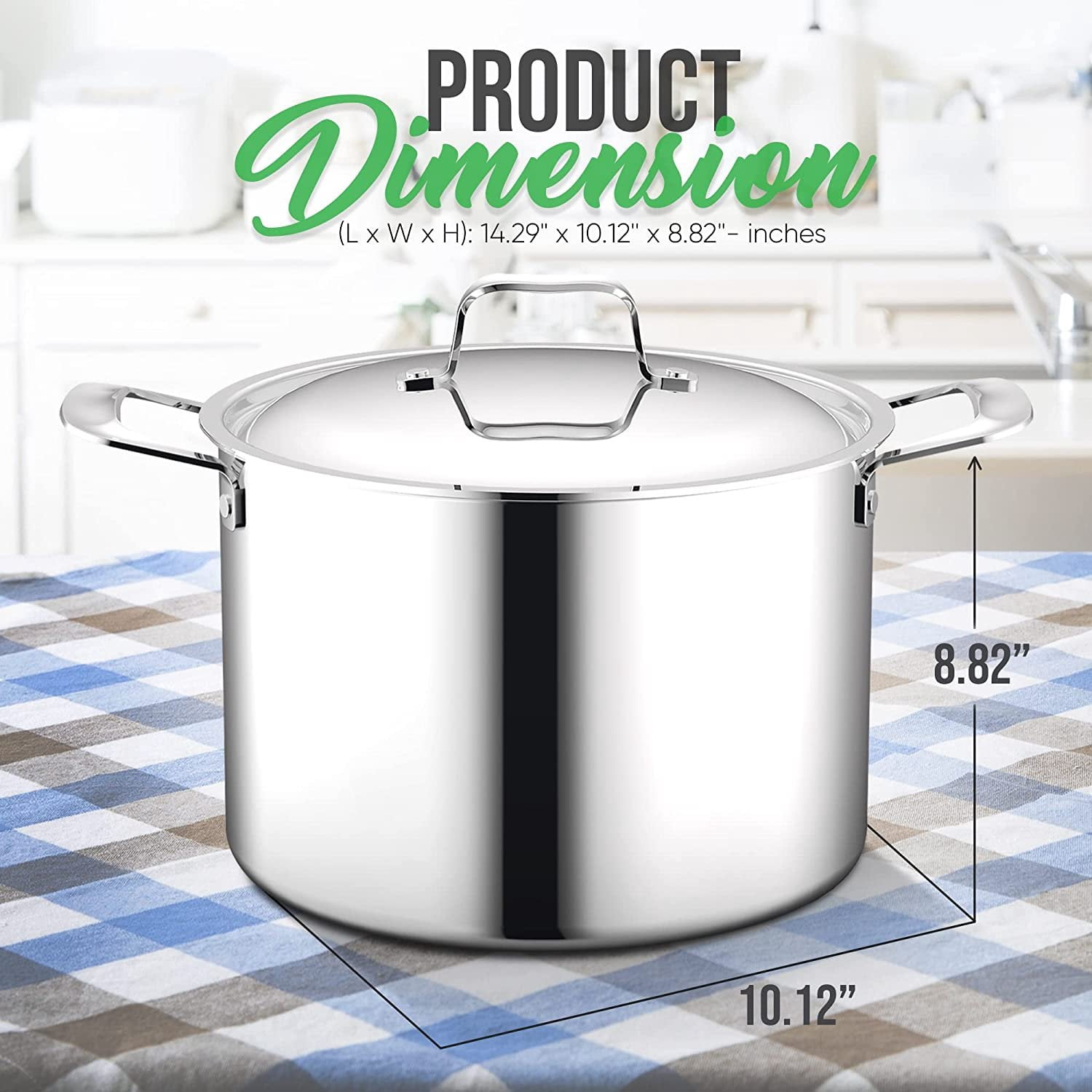 NutriChef 8-quart Stockpot Stainless-Steel Stain-Resistant Pot Kitchen Cookware W/ Satin Interior