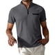 thumbnail image 2 of Blusa y camisa de cuello alto de manga corta para hombre, blusa informal de verano a la moda de color liso con cuello alto y cremallera, blusa/camiseta para hombre., 2 of 3