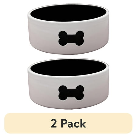 (2 pack) Vibrant Life Ceramic Dog Food Bowl, White