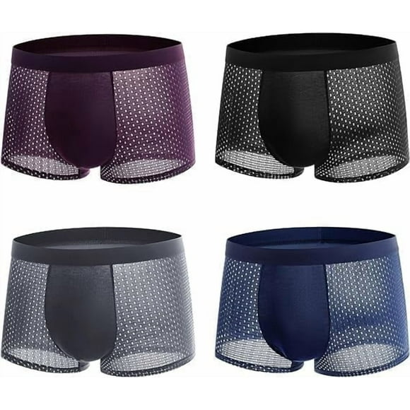 4Pcs Bamboo Boxer Briefs, Bamboo Fiber Boxer Briefs Shorts for Men All-Day Comfort Plus-size men's underwear with mesh and cool boxer briefs