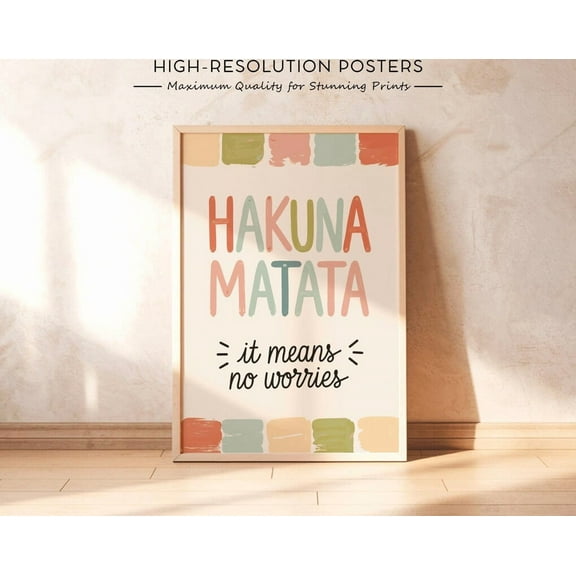 Miluva Hakuna Matata Wall Art Boho Quote Poster Positive Vibes Printable Decor For Kids Room Nursery Playroom Inspirational Typography Print ,Decor For Living Room Bedroom, 8x12 UNFRAMED