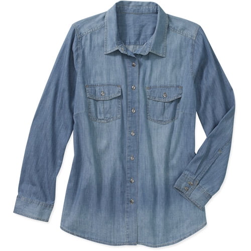 faded glory womens plus size classic denim shirt walmart com womens plus size denim shirts