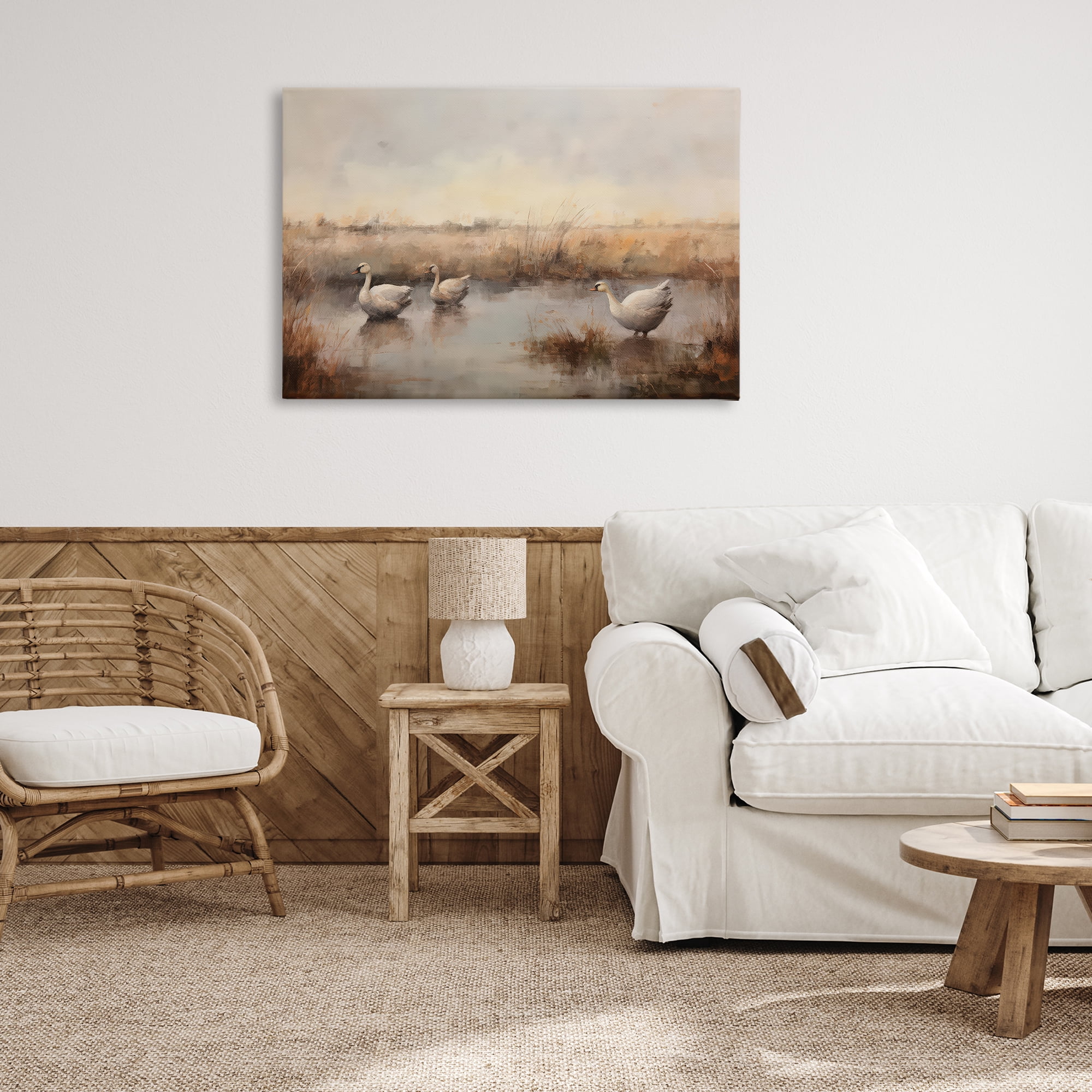 Stupell Industries Swan Family Rural Pond Landscape & Nature Painting Wrapped Canvas Art Print Wall Art, 36 x 24