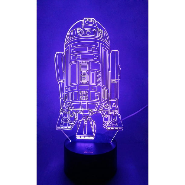 R2-d2 Robot 3d Night Light Led Illusion Lamp Bedside Desk Table Lamp, 7  Color Changing Lights With Acrylic Flat & Abs Base & Usb Charger 