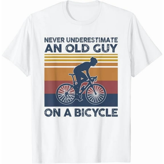 Vintage Funny Never Underestimate an Old Guy On A Bicycle Witty Cycling Biking T-Shirt Bike Lover Gift Pure Cotton Tee