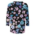 thumbnail image 6 of JTZGDY Women's 3/4 Length Sleeve Tops Dressy Casual Ruched Pleated Blouses Cute Floral Printed Crewneck Graphic T-Shirts Loose Curved Hem Tunic Fall Outfit Tshirts Clothes Navy#04 XL, 6 of 7