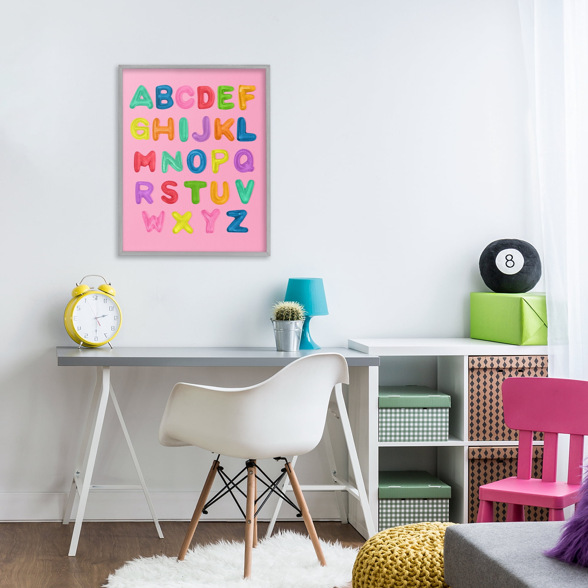 Stupell Industries Gummy Alphabet over Pink Gray Framed Giclee Art, design by LISH Creative