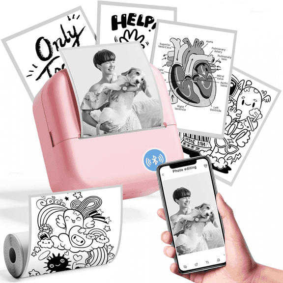 Phomemo Mini Printer,Mini Sticker Printer M02L, Mini Portable Printer, Portable Photo Printer Sticker Printer Portable Pocket Printer for Photo,Notes, Compatible with Phone Tablet, Pink