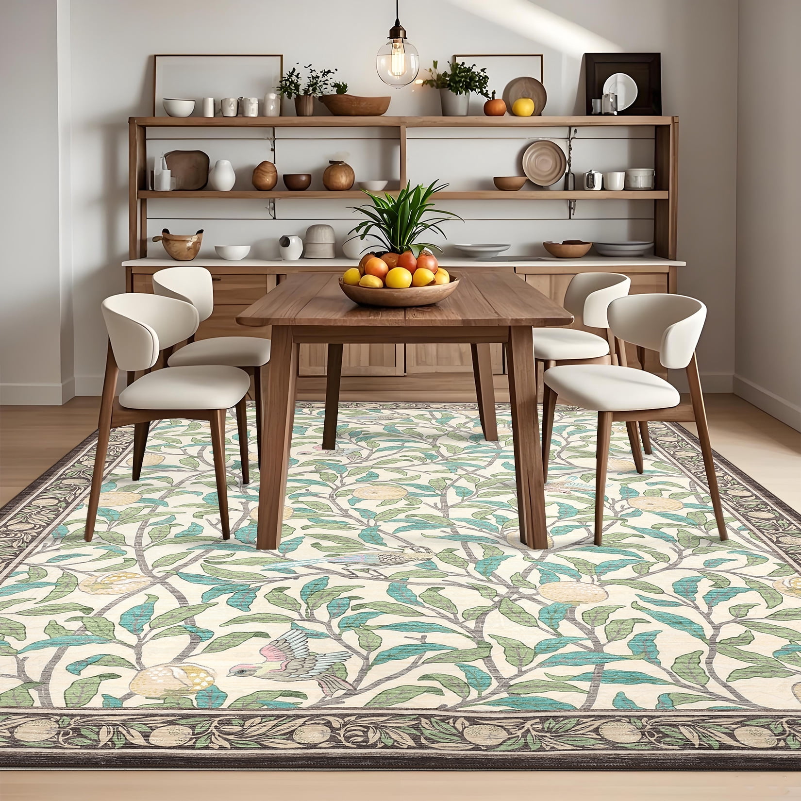 Hasoo Washable Area Rugs 5' x 7' Rug for Living Room Floral Modern Non Slip Throw Indoor Carpet, Beige