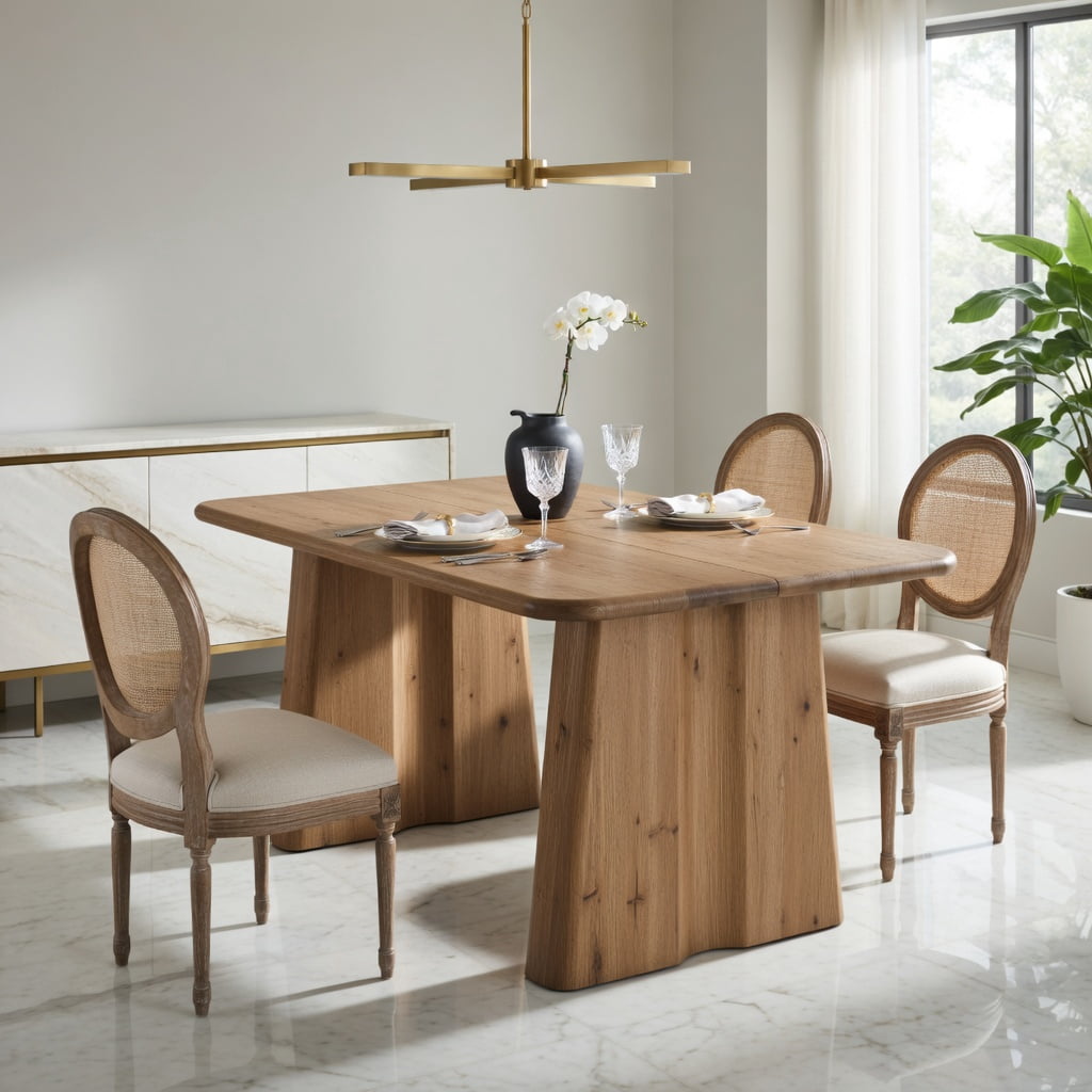 Hommoo 63 Inch Solid Wood Rectangular Dining Table with Double Pedestal Base, Rustic Vintage Kitchen & Home Office Desk, Child-Safe Rounded Edges, Natural