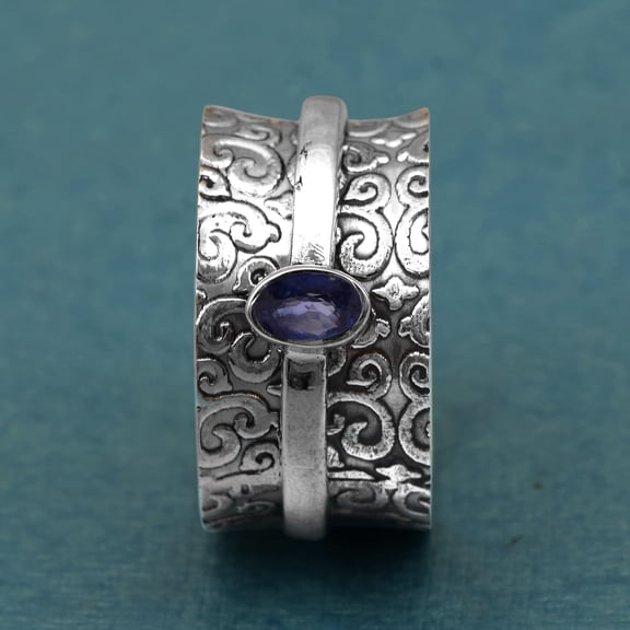 Mooneye 5x3mm Oval Tanzanite 925 Sterling Silver Meditation Spinner Women Valentines Day Gift Ring