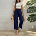 thumbnail image 5 of Capri Pants for Women High Waisted Wide Leg Casual Lounge Pant Summer Adjustable Drawstring Trousers with Pockets Navy XL, 5 of 5
