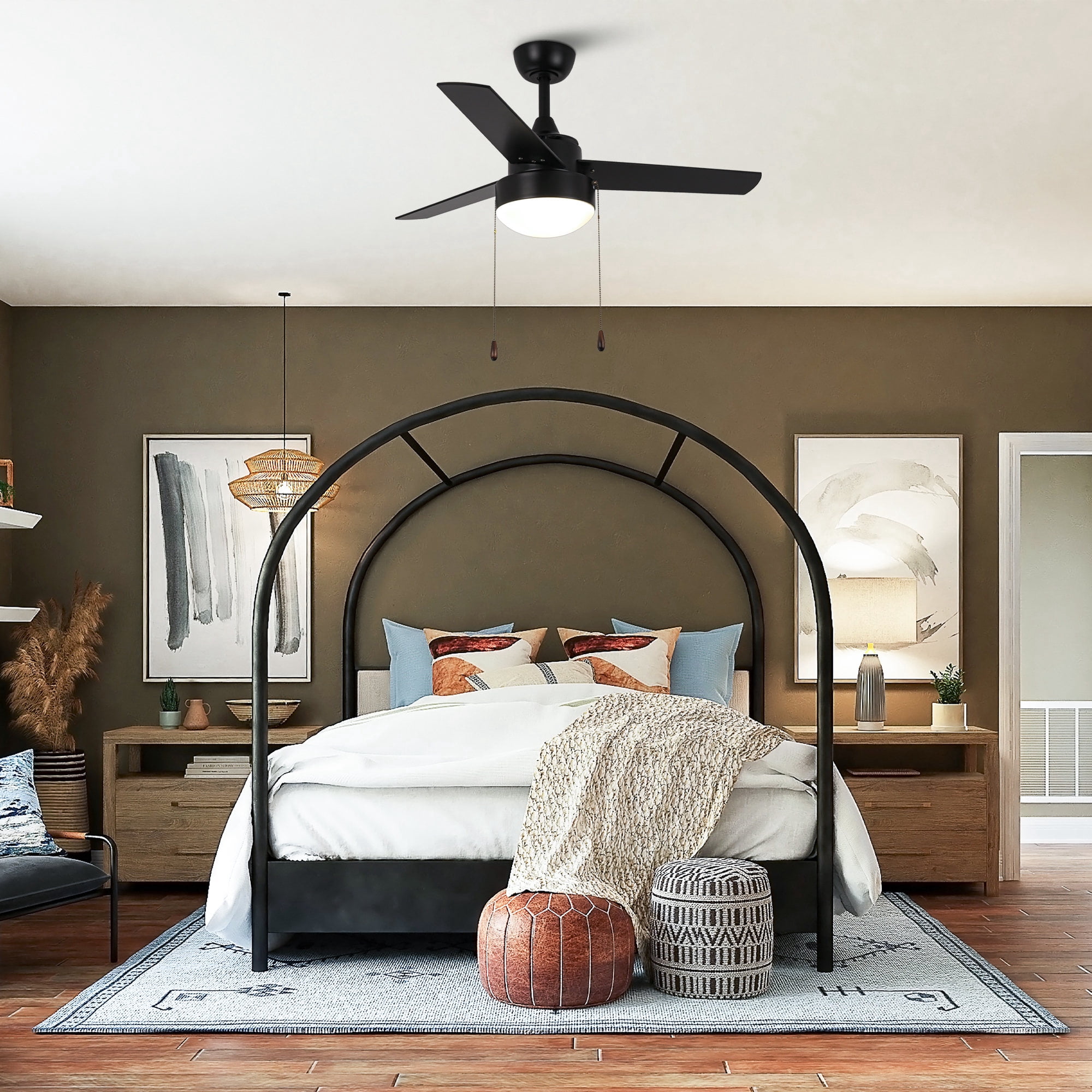 Vaczon  42" Modern Black 3-Blade Ceiling Fan with Light  and Pull Chain
