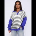 thumbnail image 4 of Sudaderas de Rayas para Mujer, Cuello en V, Jersey con Bloques de Color, Camisetas de Larga, Blusas Preppy, Conjuntos de Otoño. Negro Sobre M, 4 of 7