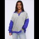 thumbnail image 4 of Sudaderas de Rayas para Mujer, Cuello en V, Jersey con Bloques de Color, Camisetas de Larga, Blusas Preppy, Conjuntos de Otoño. Negro Sobre XL, 4 of 7