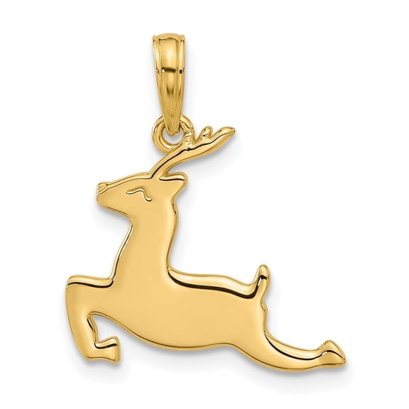 Diamond2Deal 14K Yellow Gold Polished Prancing Reindeer Charm Pendant for Women (L- 0.87 inch, W- 0.75 inch)
