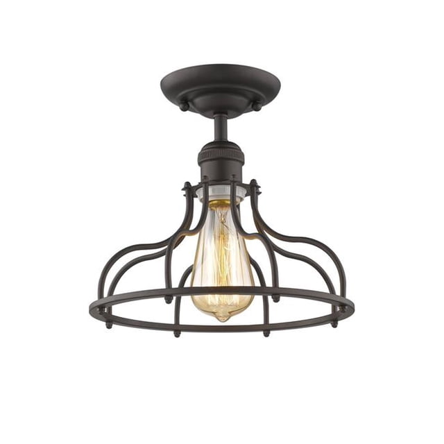 Chloe Lighting CH2D004RB10-SF1 Jaxon Industrial-Style 1 Light Rubbed Bronze Semi-Flush Ceiling Fixture - 10 in.
