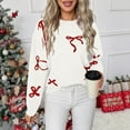 thumbnail image 4 of Uootdi Christmas Women's Bow Graphic Sweater Crew Neck Long Sleeve Knit Pullover Trendy Fall Winter Top Soft Cozy Casual Jumper Cute Ribbon Print Sweater for Daily Outfits, 4 of 8