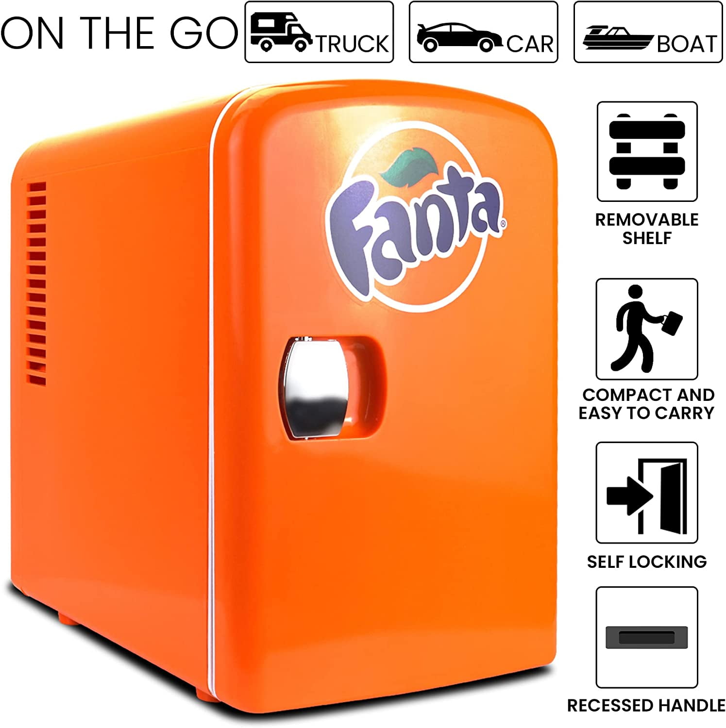 4 Liter  Fridge with 6 Can Capacity - Portable Cooler for Beverages, Food, Orange