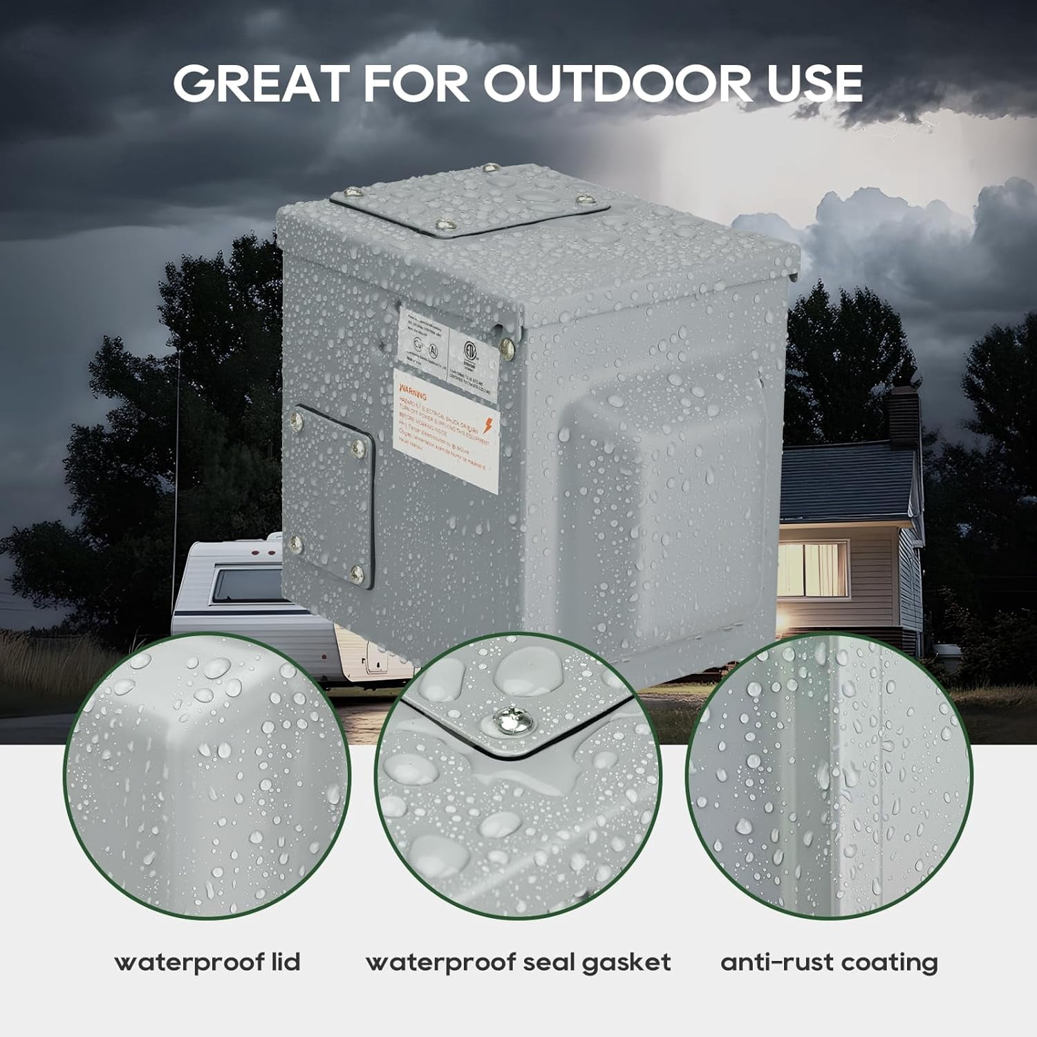 RVGUARD 50 Amp 125/250 Volt RV/EV Power Outlet Box, Enclosed Lockable Weatherproof Outdoor Electrical NEMA 14-50R Receptacle Panel, ETL Listed