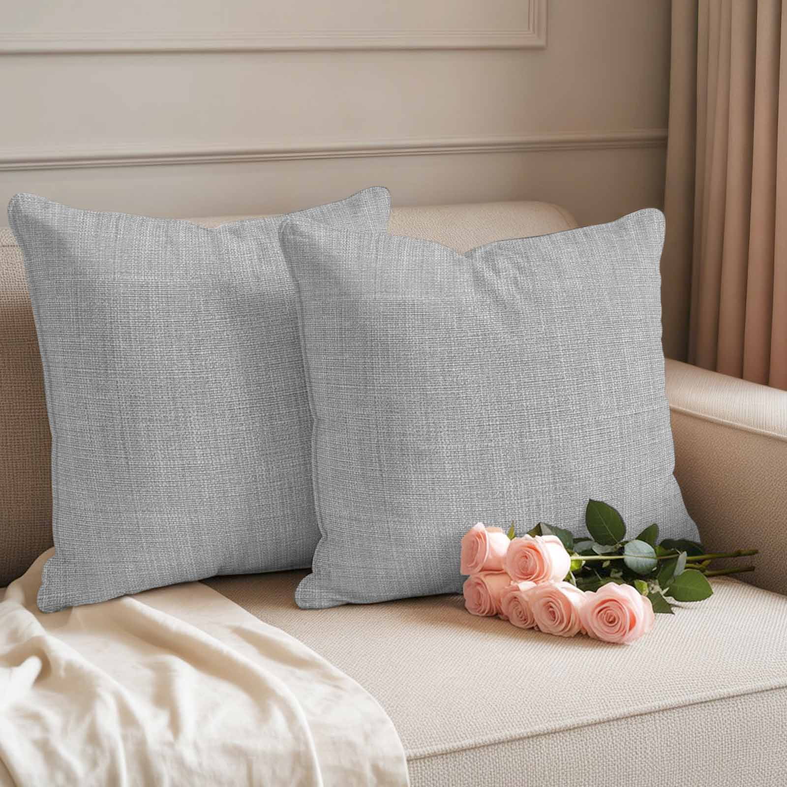 Grey Burlap Texture Outdoor Waterproof Pillow Covers, Farmhouse Vintage Gray Decorative Square Throw Pillowcase Sofa Cushion Sham for Patio/Couch/Chair, 16"x16" 2 Pack