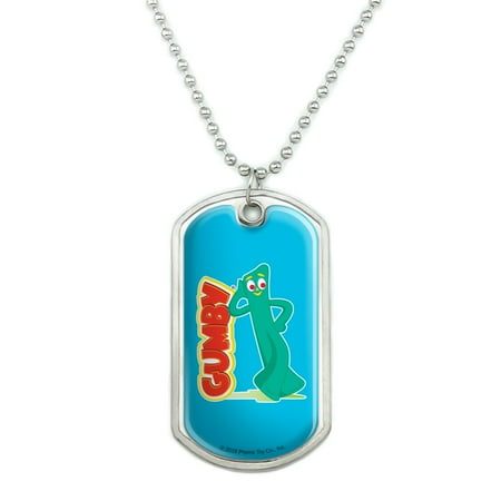 Gumby Leaning on Logo Military Dog Tag Pendant Necklace with Chain