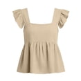 thumbnail image 5 of hlysgo Womens Square Neck Top Ruffle Short Sleeve Palazzo Tops Cute Smocked Babydoll Summer Blouses Khaki,L, 5 of 6