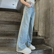 Jeans for Girls 10-12 Baggy Jeans for Teens Girls Baggy Wide Leg Elastic Waist Bowknot Embroidery Denim Pants Y2K Trendy Streetwear 12-16Y