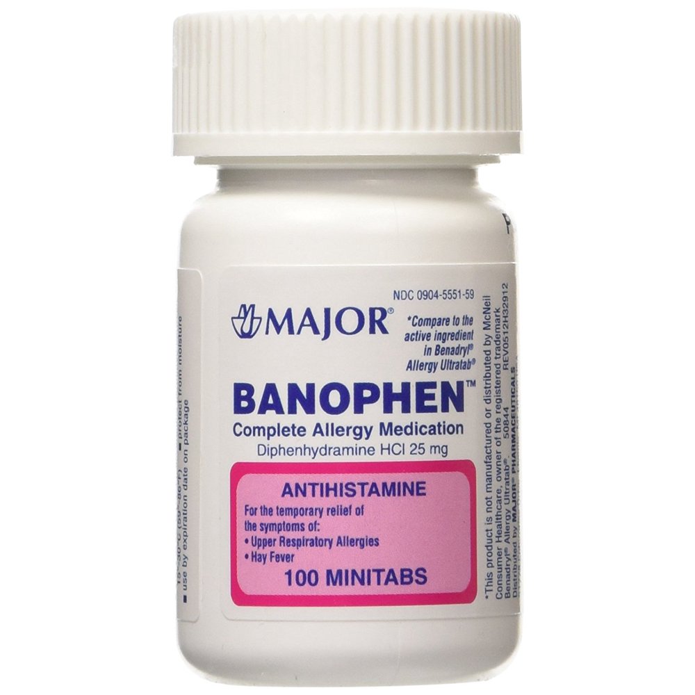 Exospast Major Banophen Diphenhydramine Hydrochloride Mini Tablets, 25 mg, 100 ...
