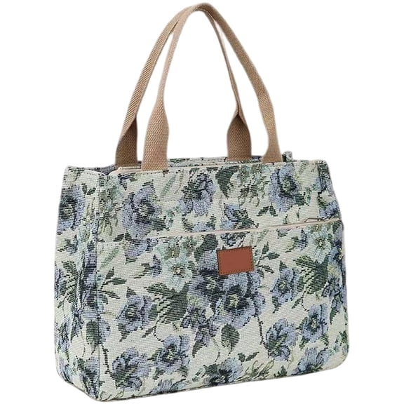 Hsqqdc Floral Print Canvas Tote Bag, Large Capacity Work Shoulder Handbag