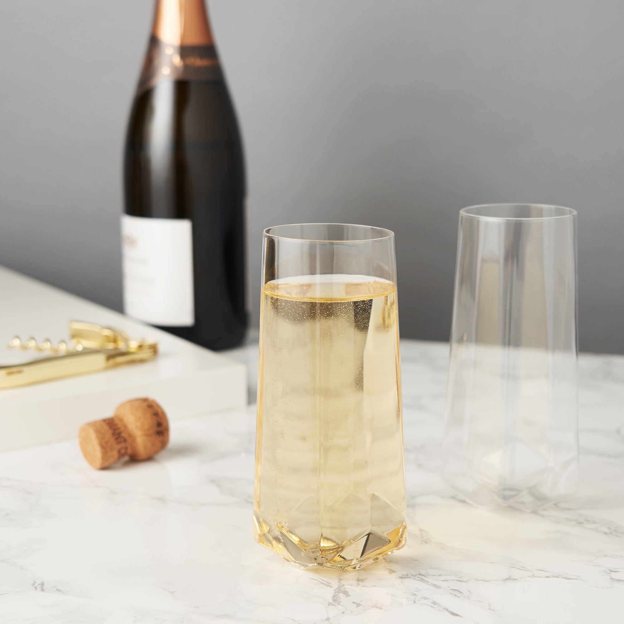 Viski Raye Faceted Champagne Flutes, Wedding Gifts, Home Bar, 10oz Set of 2